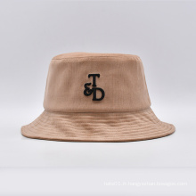 Chapeau de seau en velours marron brodé 3D